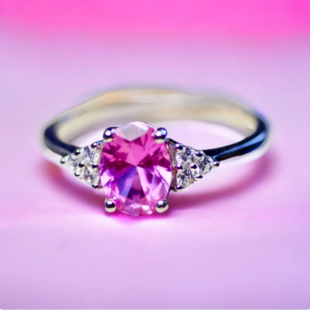 New Pink Sapphire Ring Sterling Silver  September birthstone